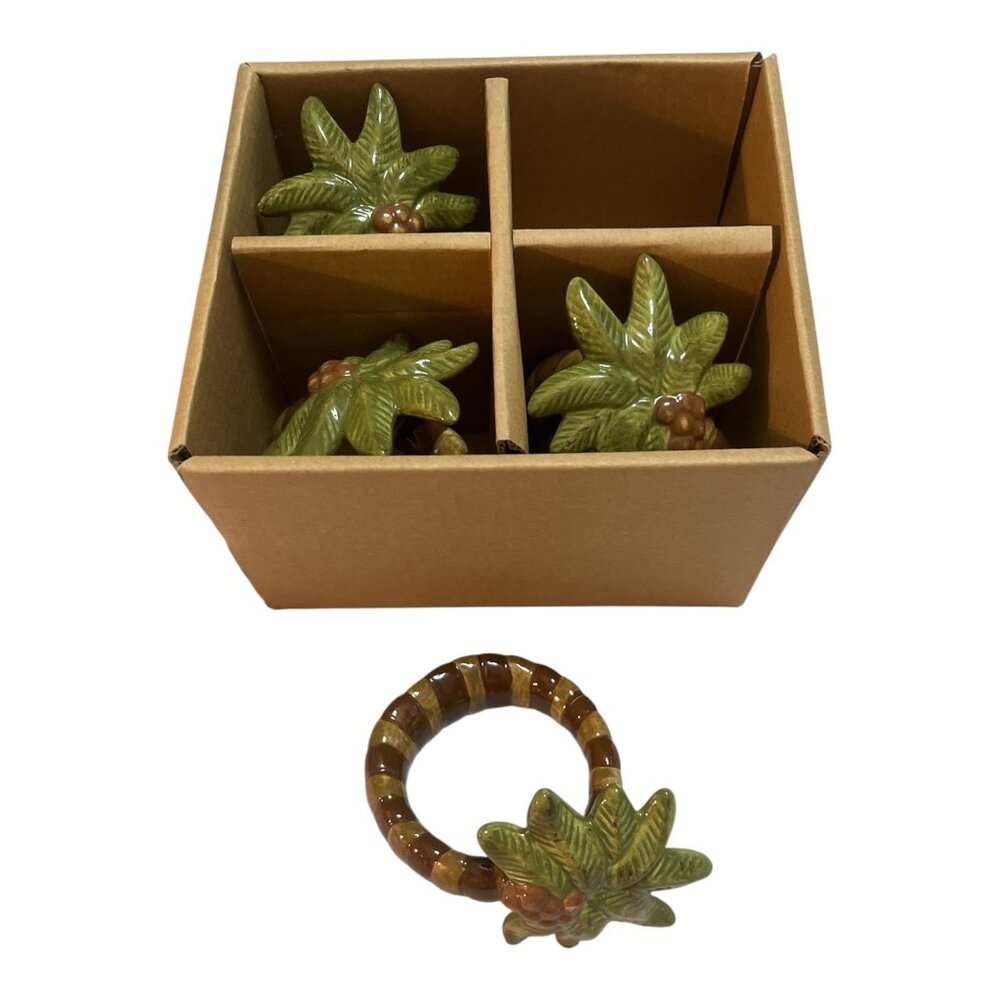 Palm Tree Napkin Rings – Bealls Palm Dinnerware, Tropical Ceramic Table Decor –